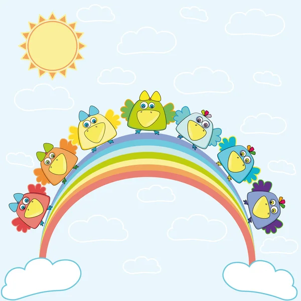 Rainbow with birds — Stock Vector