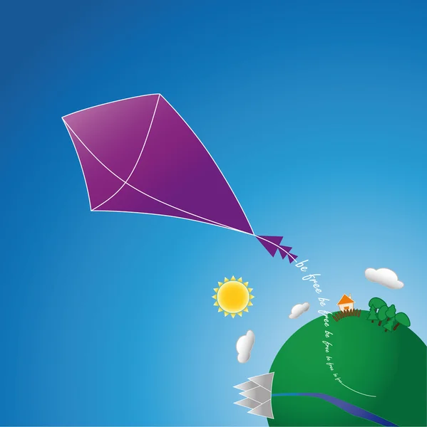 Kite vliegt van planeet aarde die "worden gratis zegt" — Stockvector