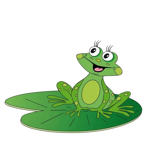 Green frog sitting on green leaf — Stock Vector