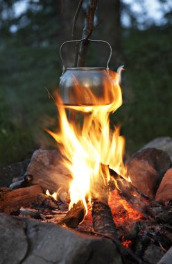 Teapot over campfire clipart