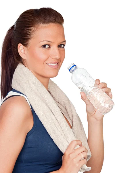 Gymnastics girl with a towel and water — Stock Photo, Image