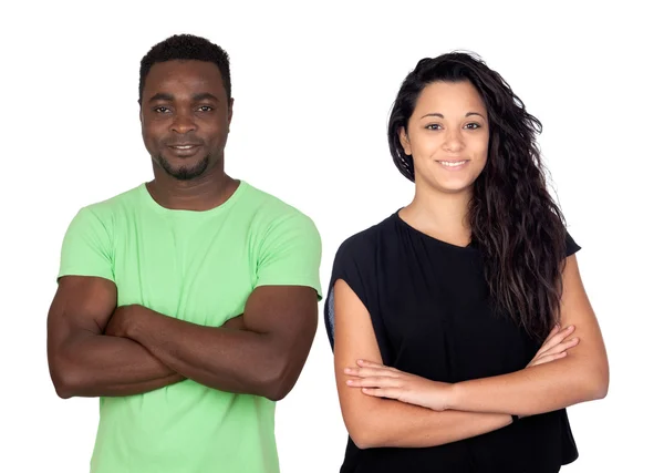 Brunette woman and attractive african men — Stock Photo, Image