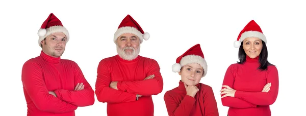 Familie med røde klær i julen – stockfoto