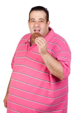 Fat man eating a chocolate muffin clipart