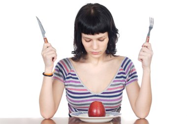 Girl watching a red apple clipart