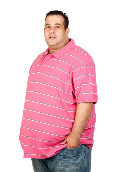 Hombre gordo preocupado con camisa rosa — Foto de Stock
