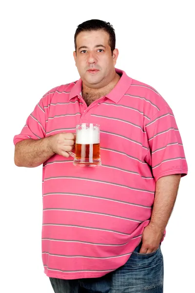 胖的人喝一罐啤酒 — 图库照片
