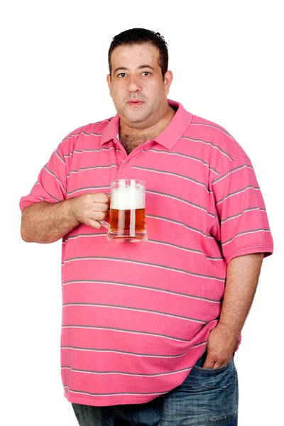 Dicker Mann trinkt ein Glas Bier — Stockfoto