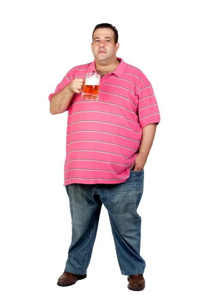 Dikke man een pot van bier drinken — Stockfoto