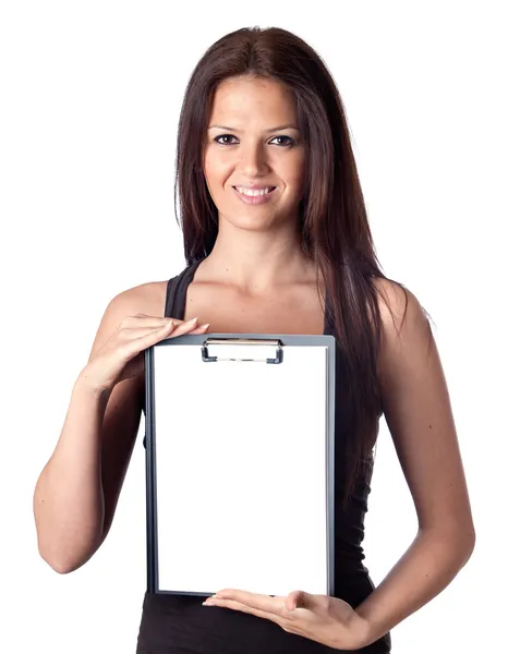 Happy student girl with blank clipboard — Stock Photo, Image