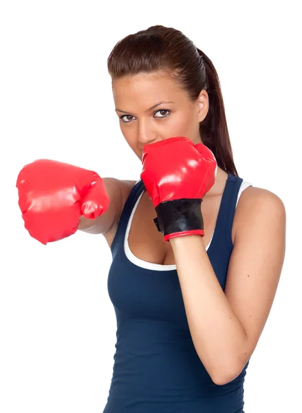 Menina atraente praticando boxe — Fotografia de Stock