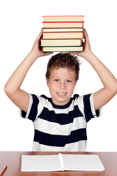 Estudiante niño con muchos libros —  Fotos de Stock