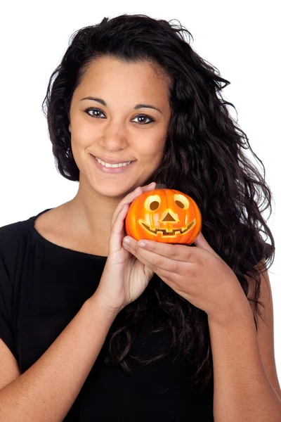 Attraktiva flicka med halloween ficklampa — Stockfoto