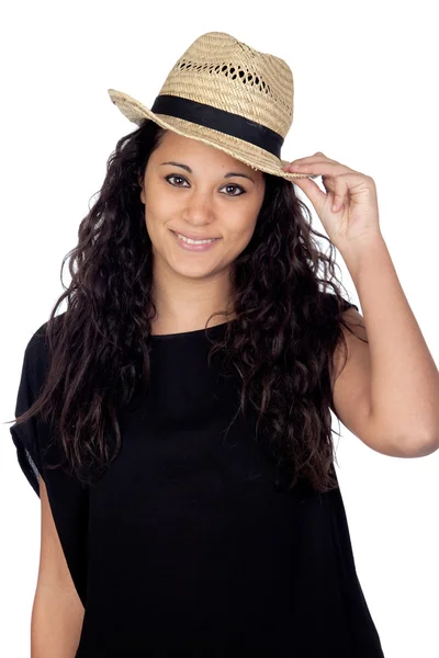 Attractive woman with a straw hat — Stock Photo, Image