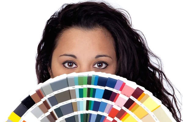 Atraktivní žena s velkým vzorkem barvy — Stock fotografie