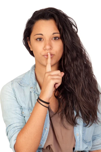 Mulher atraente fazendo um gesto de silêncio — Fotografia de Stock