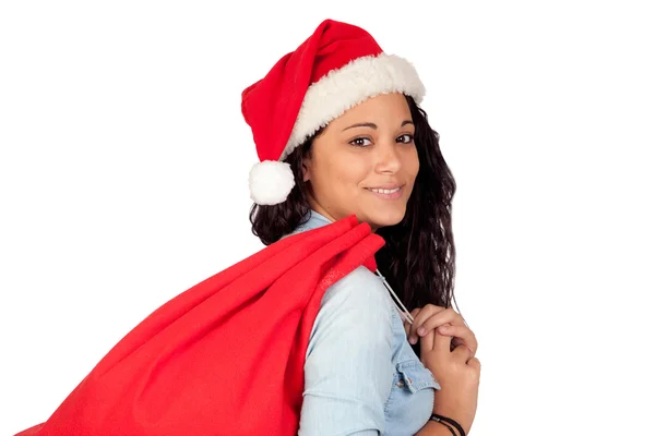 Atrakcyjna kobieta z hat Bożego Narodzenia — Zdjęcie stockowe