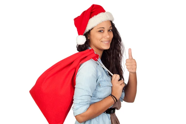 Attraktive Frau mit Weihnachtsspruch ok — Stockfoto