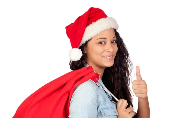 Attraktiv kvinna med jul säger ok — Stockfoto