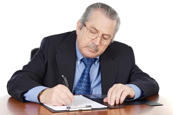 Seniors man writing — Stock Photo, Image