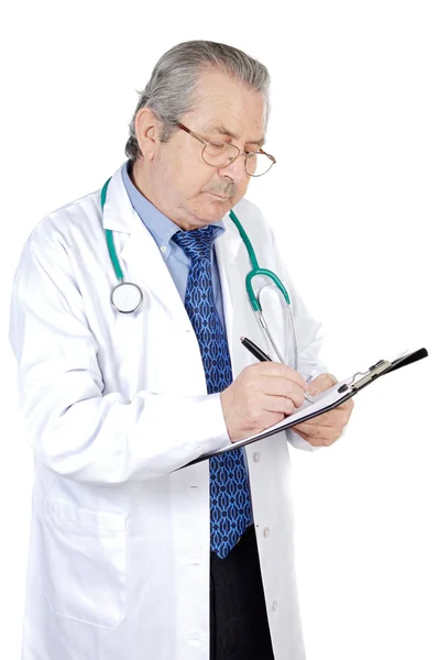Seniorer läkare skriva — Stockfoto