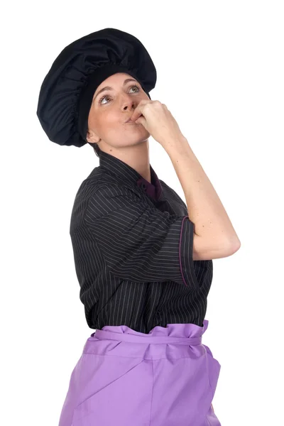 Bella donna cuoca con uniforme nera — Foto Stock