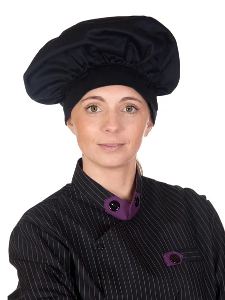 Pretty cook woman with black uniform — Stock Photo, Image