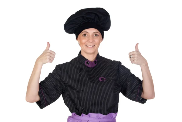 Docela vařit žena říká ok — Stock fotografie