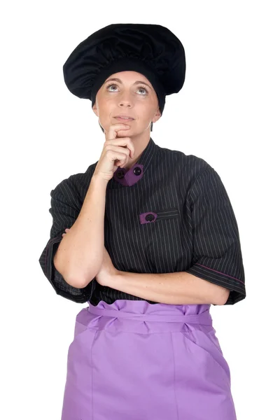 Bella donna cuoca con espressione pensosa — Foto Stock