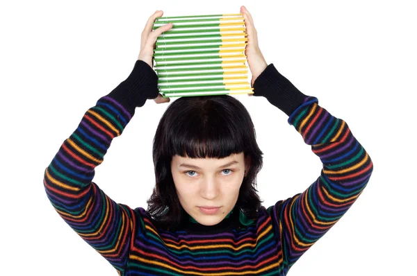 Girl with a books in the head — Stock Photo, Image