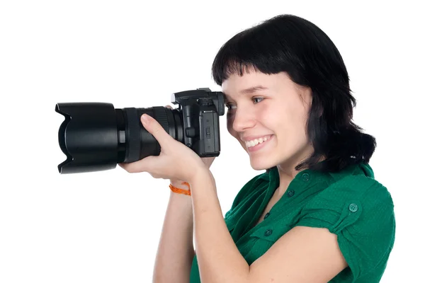 Kvinna med en fotokamera — Stockfoto