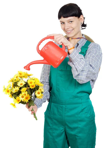 Woman dressed gardener — Stock Photo, Image