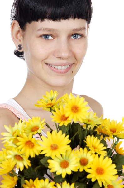 Çiçeklerle çekici kız — Stok fotoğraf