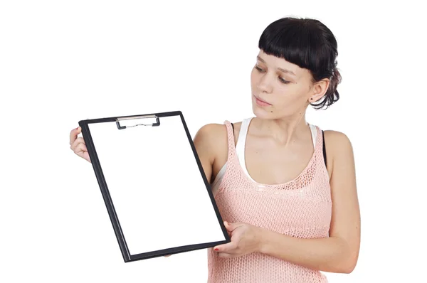 Girl with clipboard — Stock Photo, Image