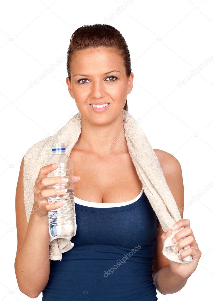 Gymnastics girl with a towel and water