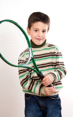 Tenis raketi ile şirin çocuk