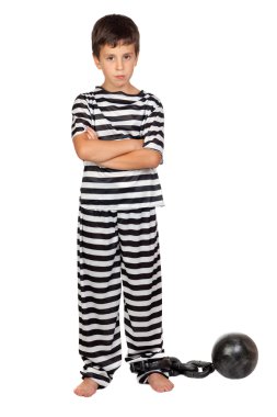 Sad child with prisoner ball clipart