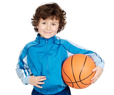 Adorable child playing the basketball clipart