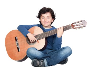 Music student playing the guitar clipart
