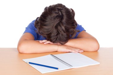 Student child asleep on his desk clipart