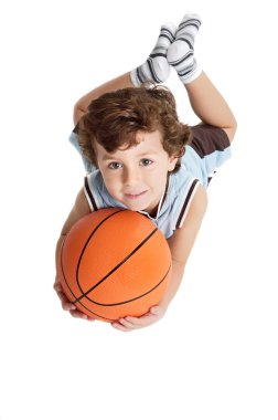 Adorable boy playing the basketball clipart