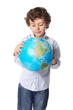 Boy and the planet earth clipart