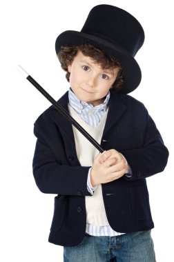 illüzyonist şapka ile sevimli çocuk elbise