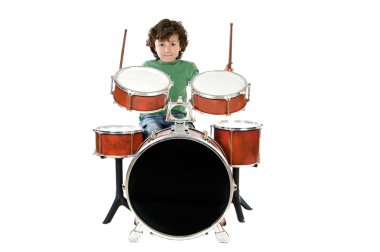 Child playing a drum clipart