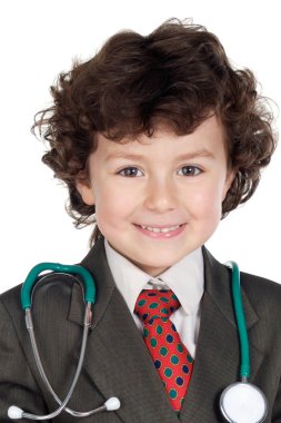 Beautiful boy playing to be doctor clipart