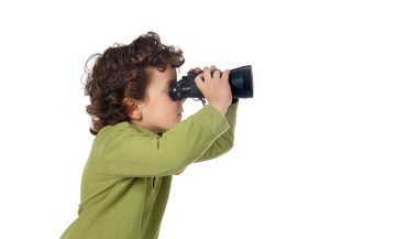 Adorable spy boy with binoculars clipart