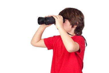 Little boy looking through binoculars clipart