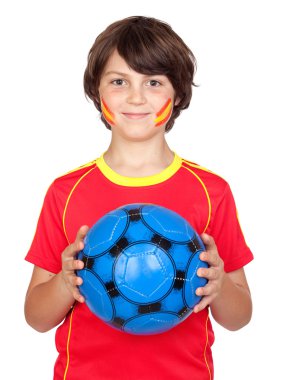 Smiling child fan of the Spanish team