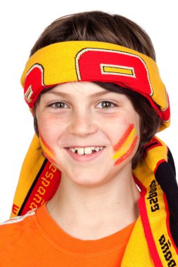 alında bir eşarp ile İspanyol ekibi hayranı çocuk