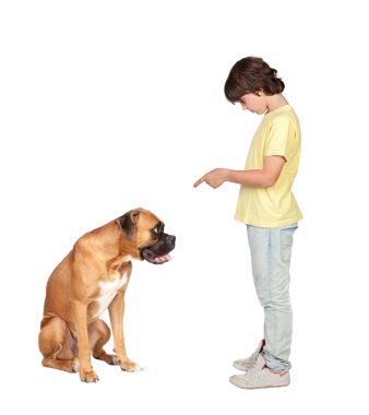 Adorable boy and his dog clipart